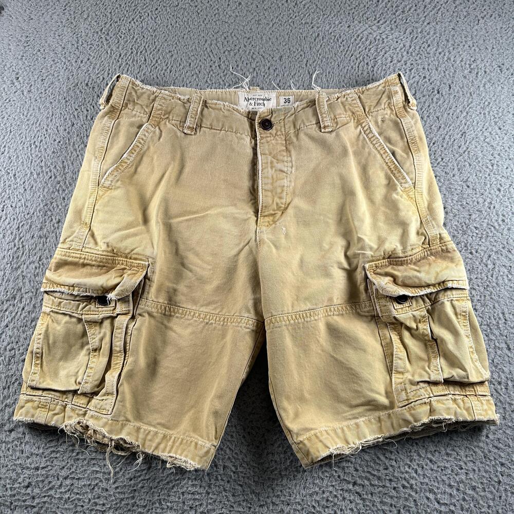 Vtg Abercrombie & Fitch Paratrooper Cargo Shorts Mens 36 Beige Heavy Canvas Y2K